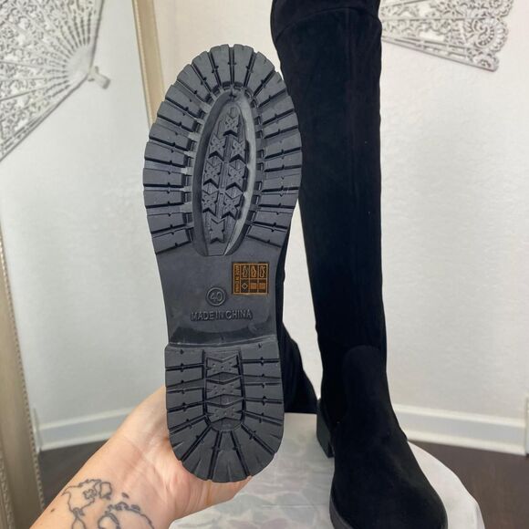 Boho Whimsygoth Faux Suede Black Flat Over The Knee Tassel Boots US 9.5 EU 40 - Picture 6 of 7